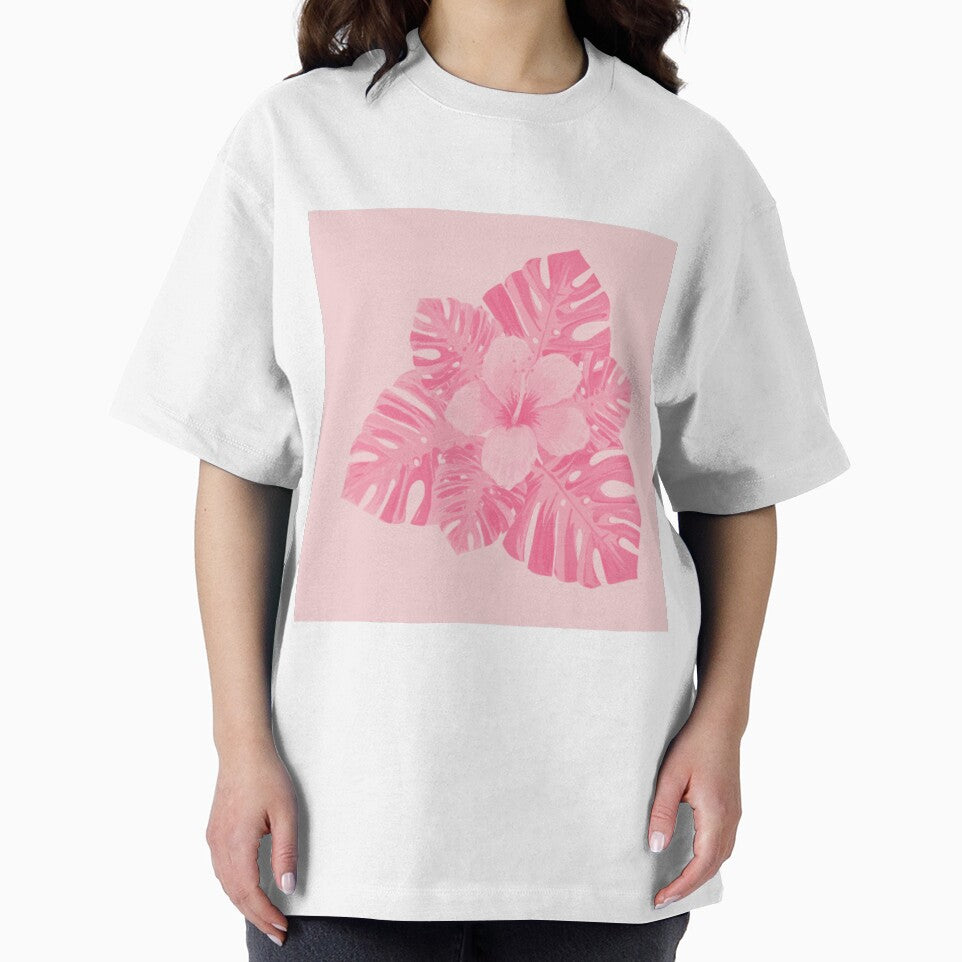 Tropical Hibiscus Leaves and Flower Peach Red Pink by hearthearts