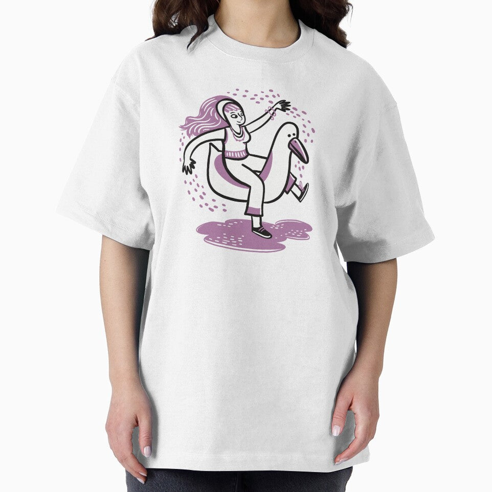 a girl riding a giant duck or goose by jasmineberry