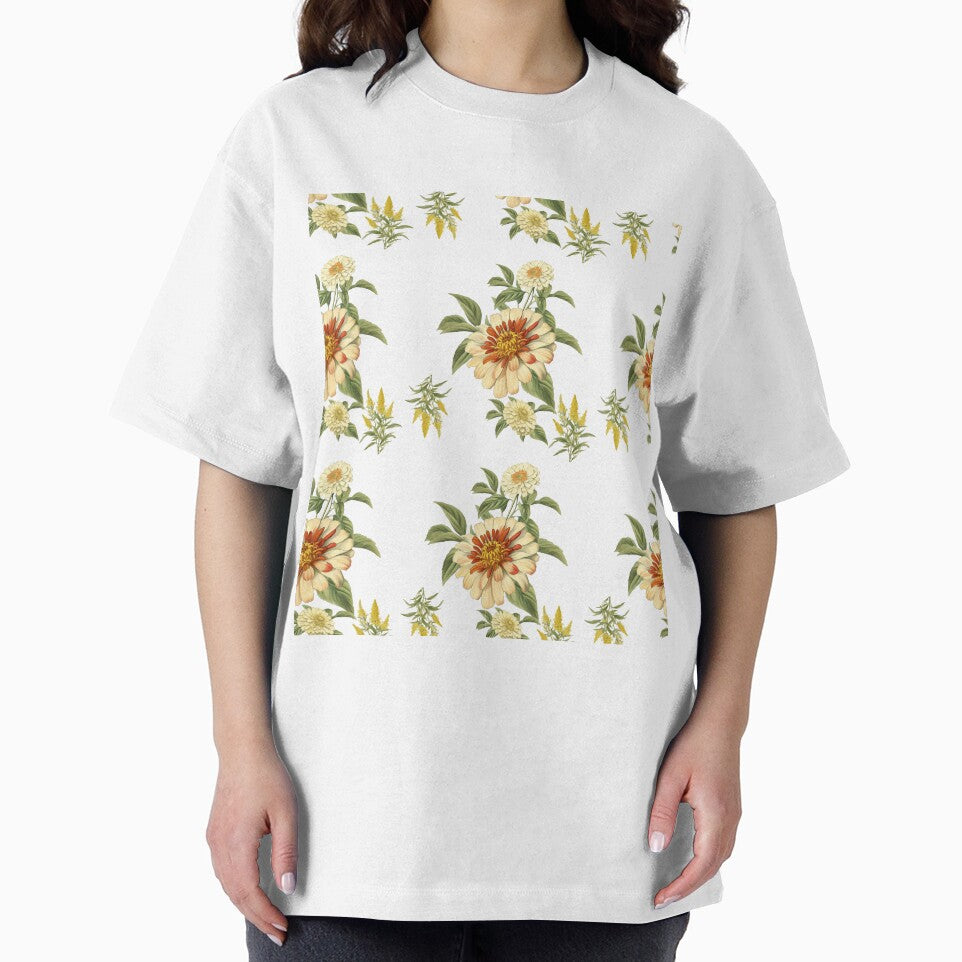 Vintage Zinnia and Goldenrod Floral Botanical Pattern by crickmonster