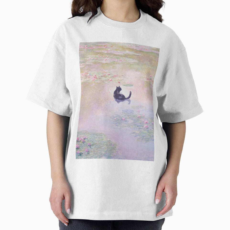 Funny Black Cat in Water Lily Pond  by Claude Monet by evermore-design