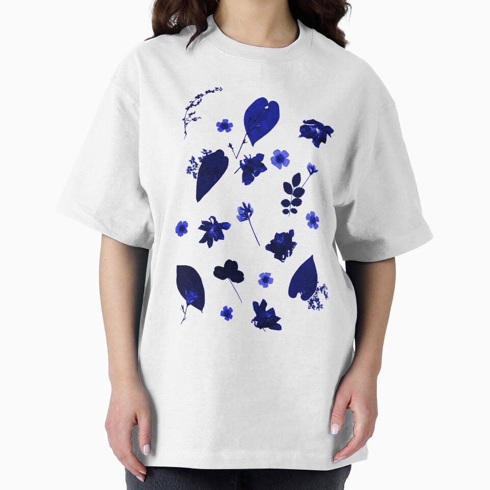 Blue Floral Pressed Flower and Leaf Pattern by Ivy Lily Art