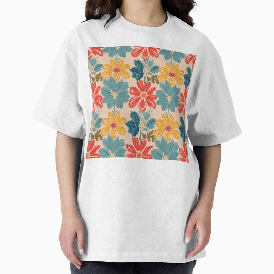 Playful Retro Colorful Floral Pattern – Crayon Style by soft-pop-studio