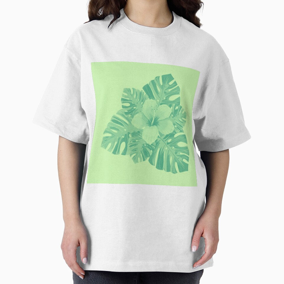 Tropical Hibiscus Leaves and Flowers Lime Green by hearthearts