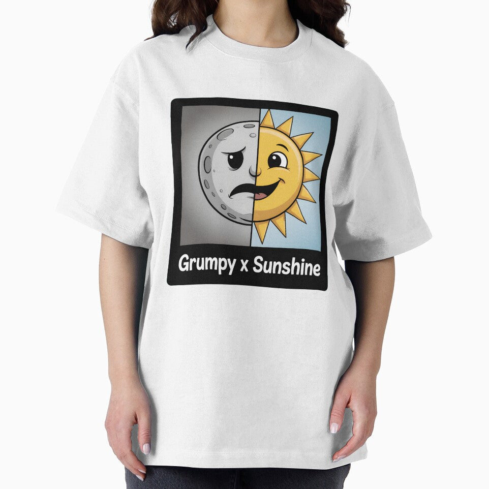 Grumpy x Sunshine Polaroid – Cute Sun & Moon Cartoon Contrast Design by VividOrganica