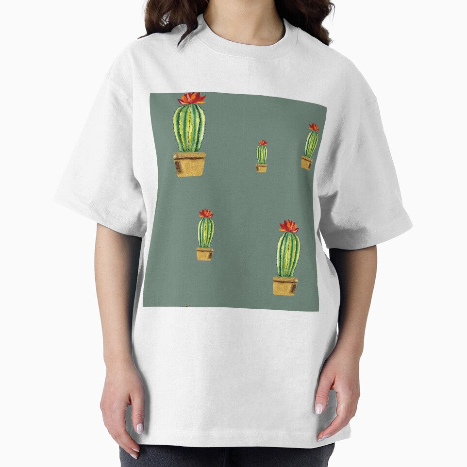 Cactus green red flower pattern watercolor sketch mint by Yana Mustafina | Boho Soulful Designs