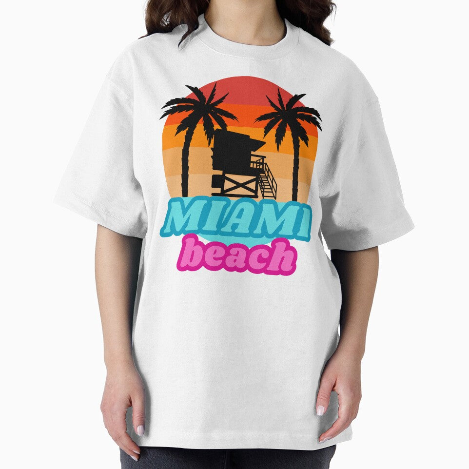 Vintage Miami beach Palm trees and lifeguard tower by mizam