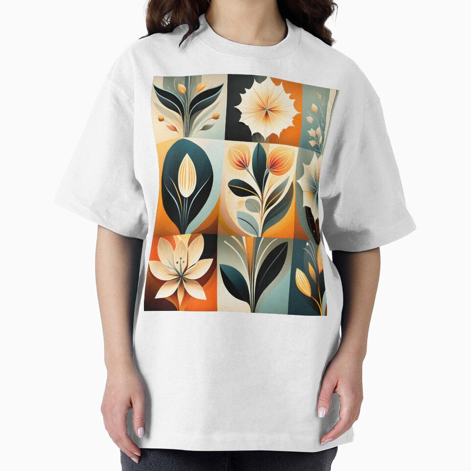 Mid Century Botanical Retro Geometric Leaves  Florals  Tangerine, Yellow by Prints and Lifestyle