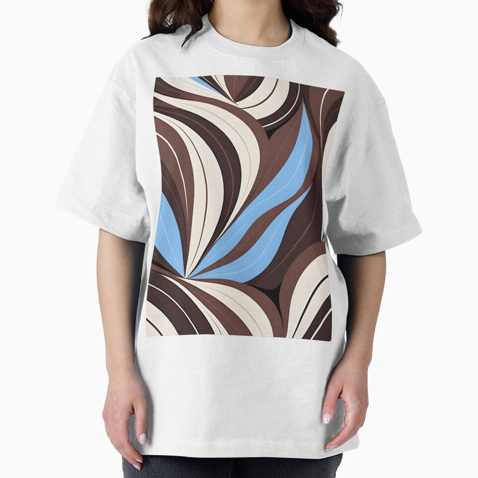 Mid Century Modern Abstract Botanical Chocolate Brown, Sky Blue by Prints and Lifestyle