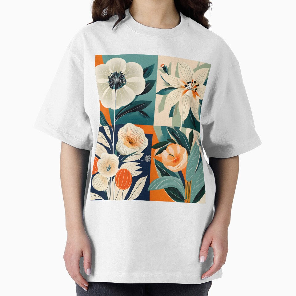 Mid Century Botanical Retro Geometric Leaves  Florals  Tangerine, Cream by Prints and Lifestyle