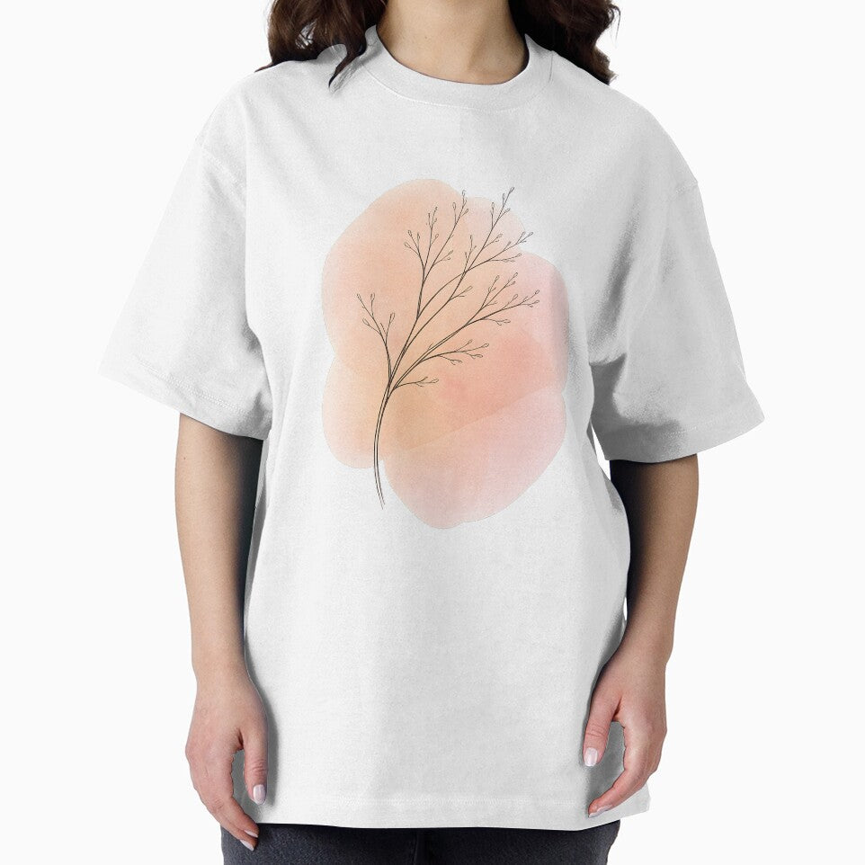 Minimal Botanical Branch on Soft Peach Watercolor by blankTeeShirt