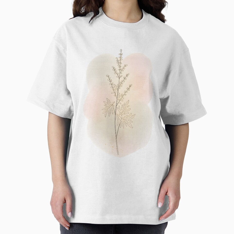 Minimalist Botanical Line Art with Soft Beige Watercolor Background by blankTeeShirt