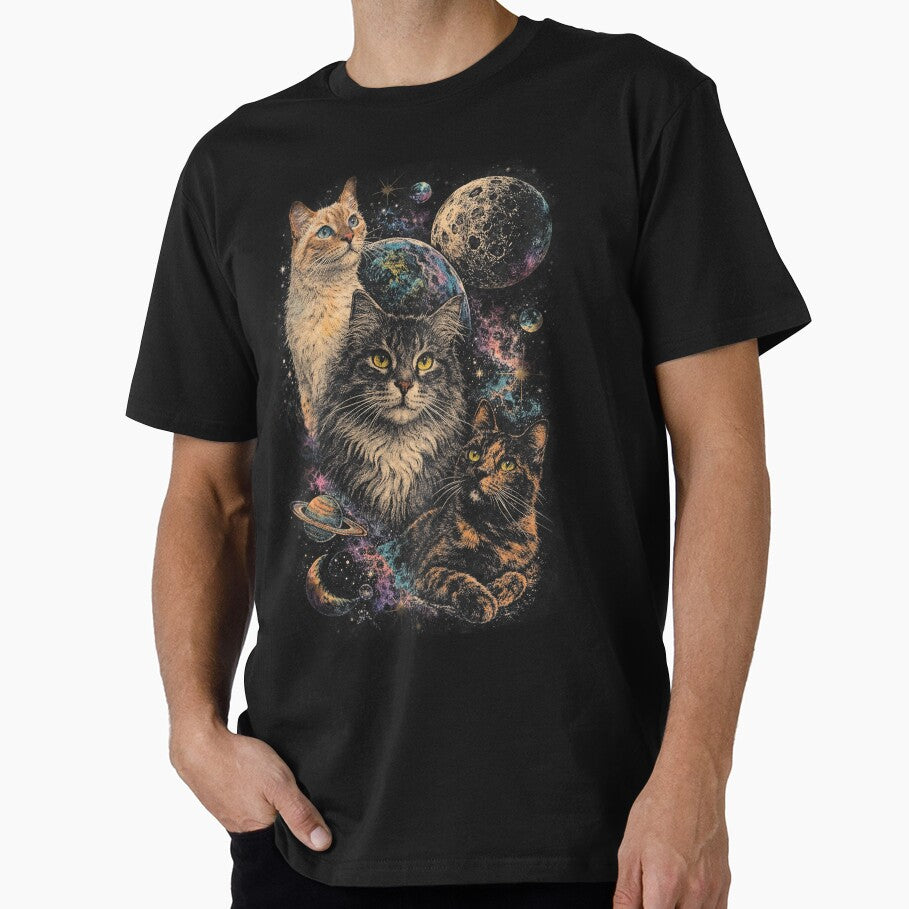 Cat moon vintage graphic t-shirt by Art Fly