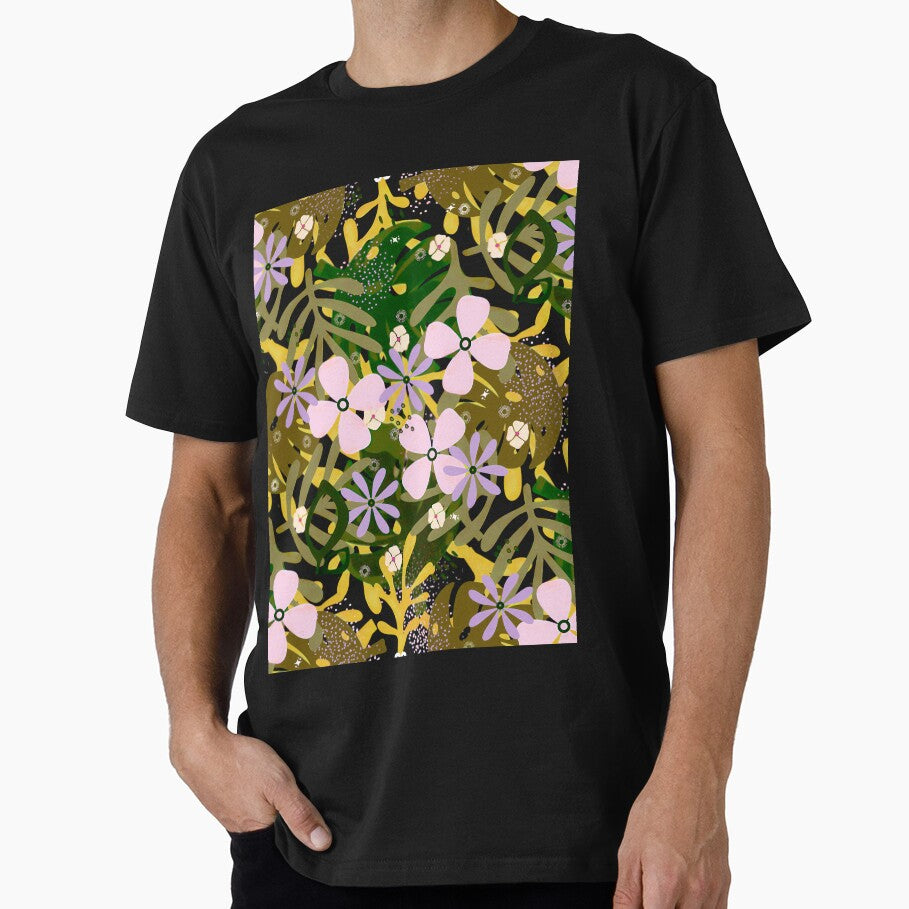 Tropical Floral Pattern with Pink and Lilac Flowers by Clara Fruggeri