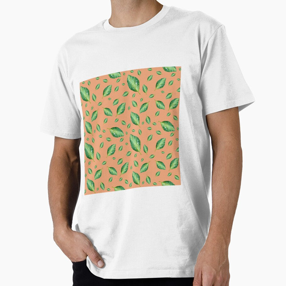 Green leaf with drop a seamless pattern peach by Yana Mustafina | Boho Soulful Designs
