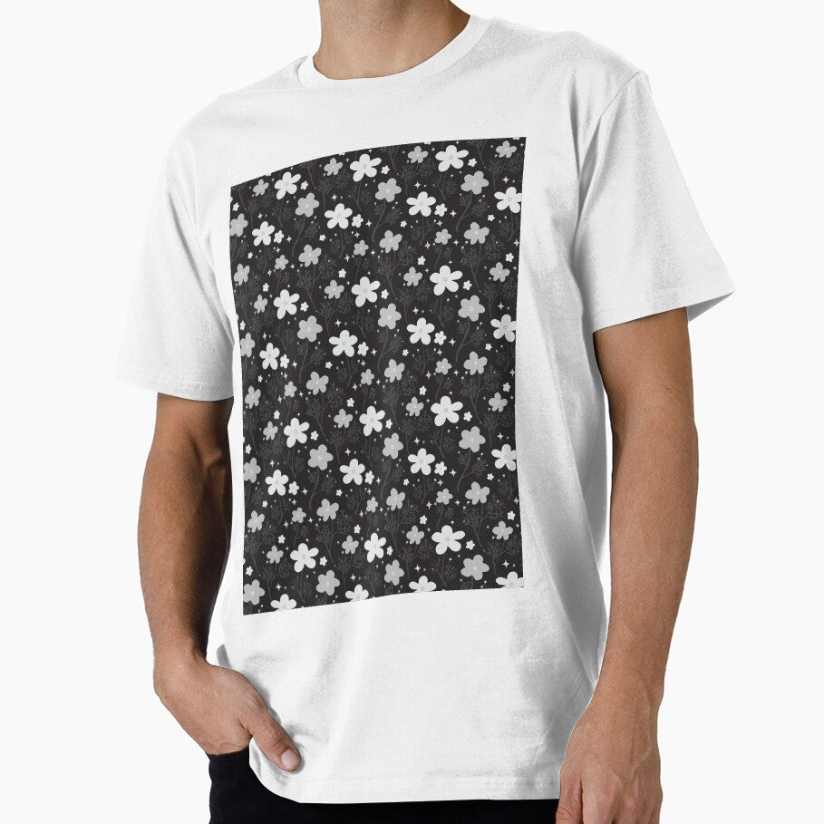Black and White Daisy Pattern – Minimal Floral Aesthetic, Cute Retro Flower Design by covetedcove