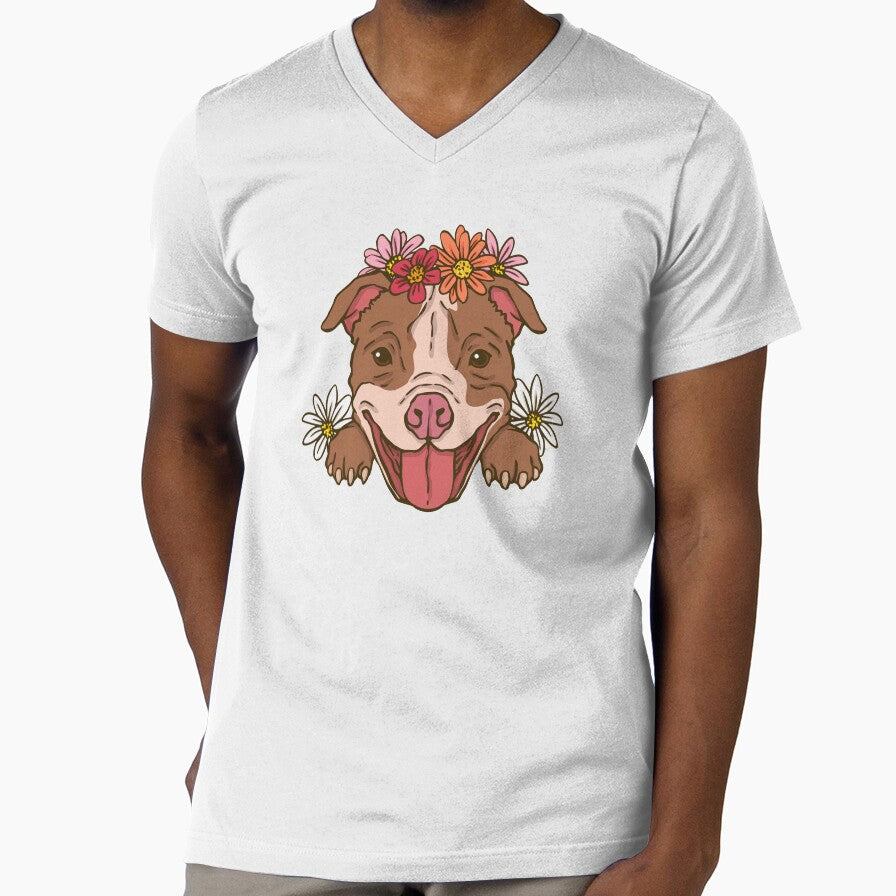 Hand drawn cute Pitbull with flower gift for woman by zaher97