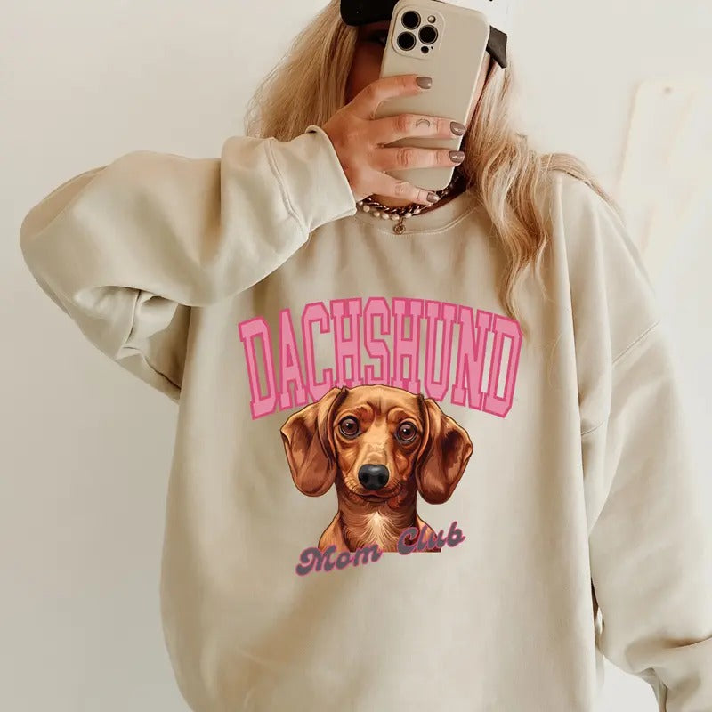 Dachshund Mom Club Black/tan Short Sweatshirt ~ Sweatshirt Unisex Apparel Relaxed Fit Printed in the USA Clothing...