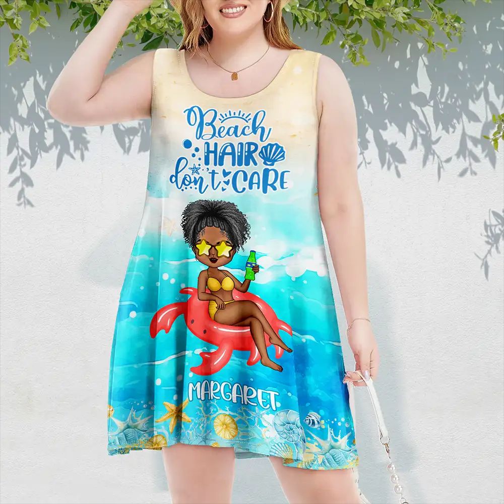 Beach Hair Don't Care Summer Beach - Personalized Sleeveless Tank Dress