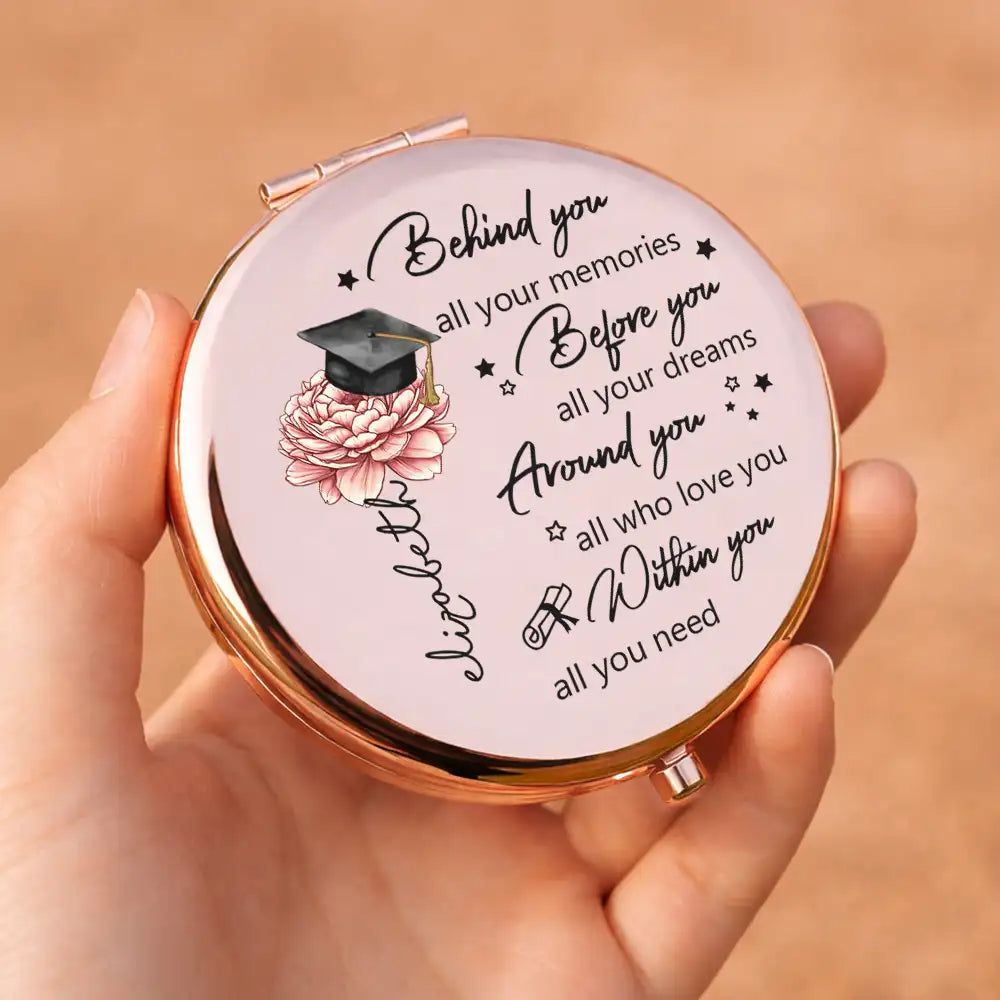 Behind You All Memories Birth Flower - Personalized Compact Mirror