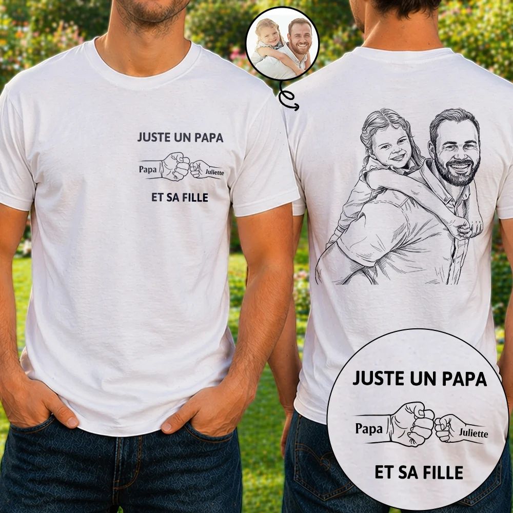 Photo Personnalisée Croquis Au Crayon Photo Personnalisée Croquis Au Crayon Juste Un Papa Et Sa Fille - T-Shirt Personnalisé