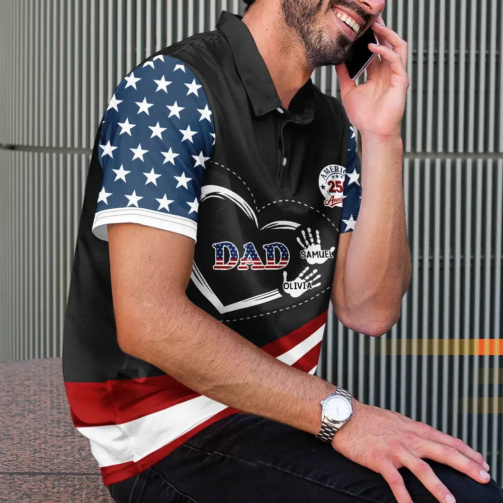 America 250 Anniversary Grandpa Dad Kids Handprints - Personalized Polo Shirt