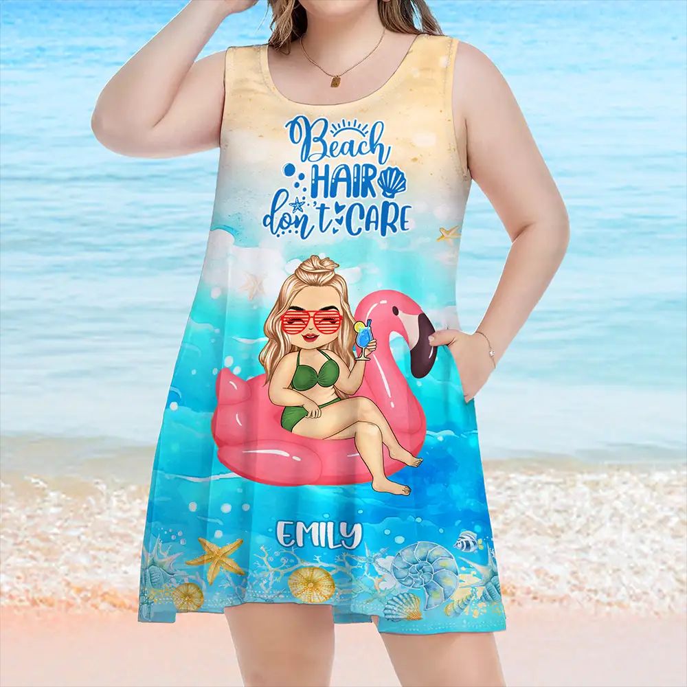 Beach Hair Don't Care Summer Beach - Personalized Sleeveless Tank Dress