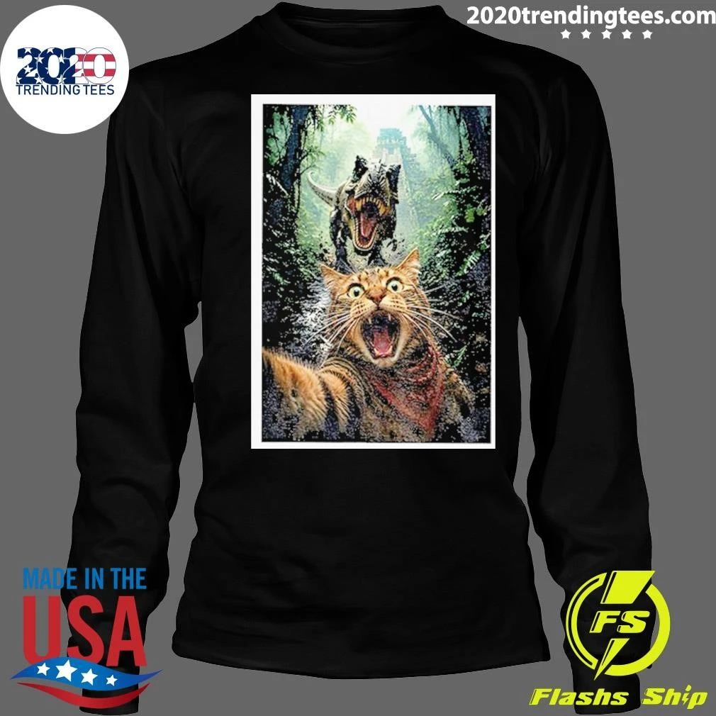 Cat Selfie with T-Rex Dinosaur Adventure Shirt