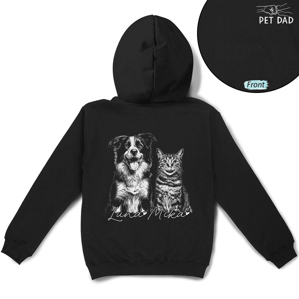 Custom Photo White Pencil Sketch Art Dog Dad Dog Mom Hand Punch - Personalized T Shirt