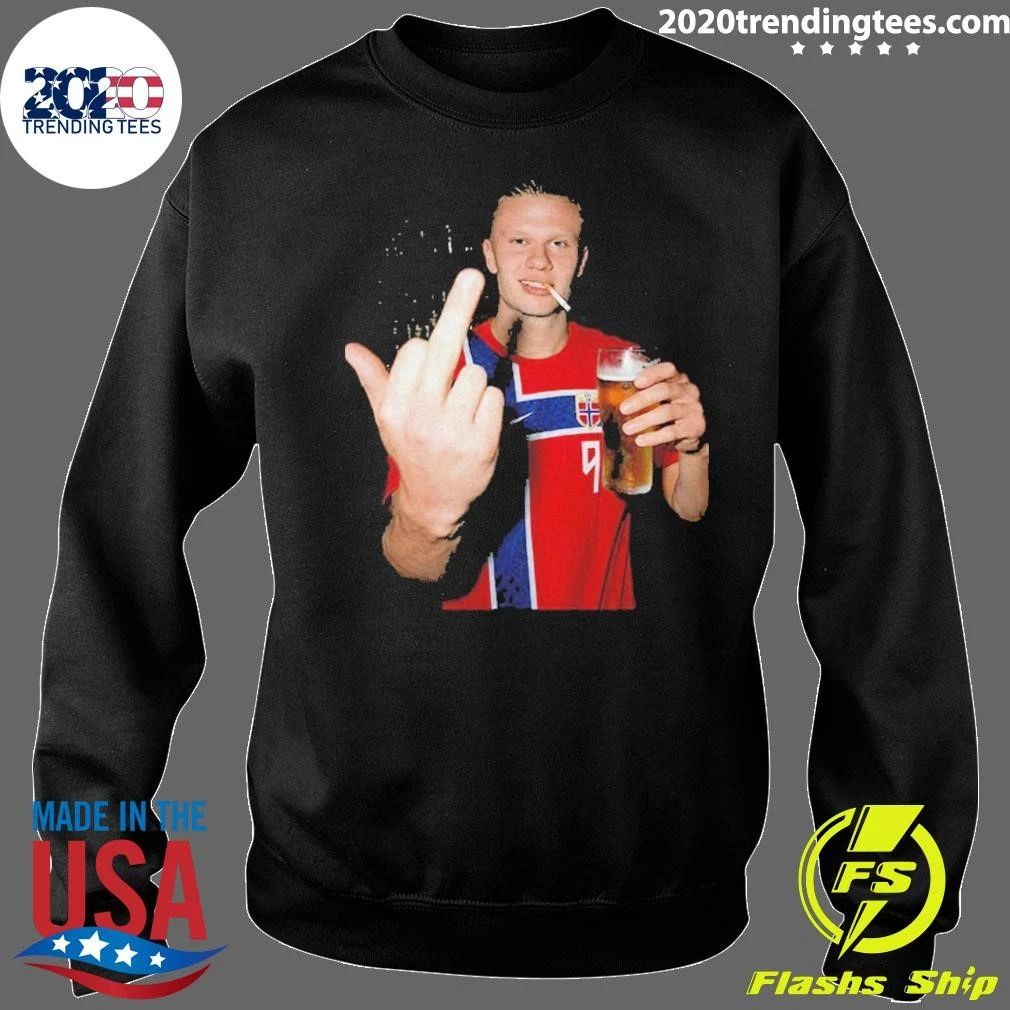 Erling Haaland Norwegian National Soccer Drinking Beer Middle Finger Shirt