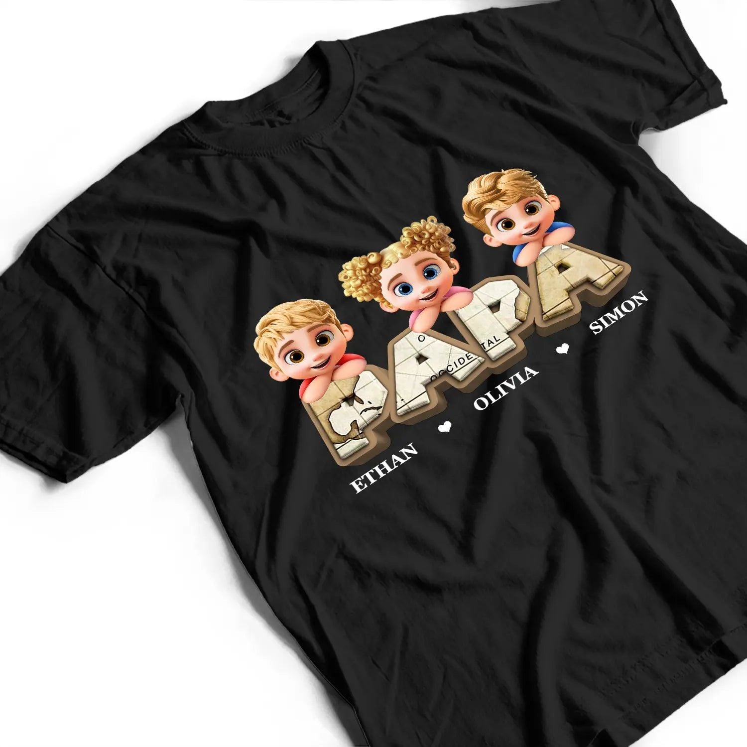 Vintage Map Grandpa Papa Dad 3D Effect Kids - Personalized T Shirt