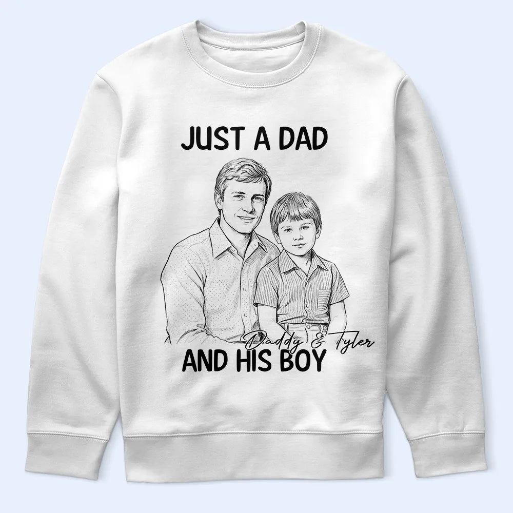 Custom Photo Pencil Sketch Portrait A Dad And His Girl - Personalized T Shirt