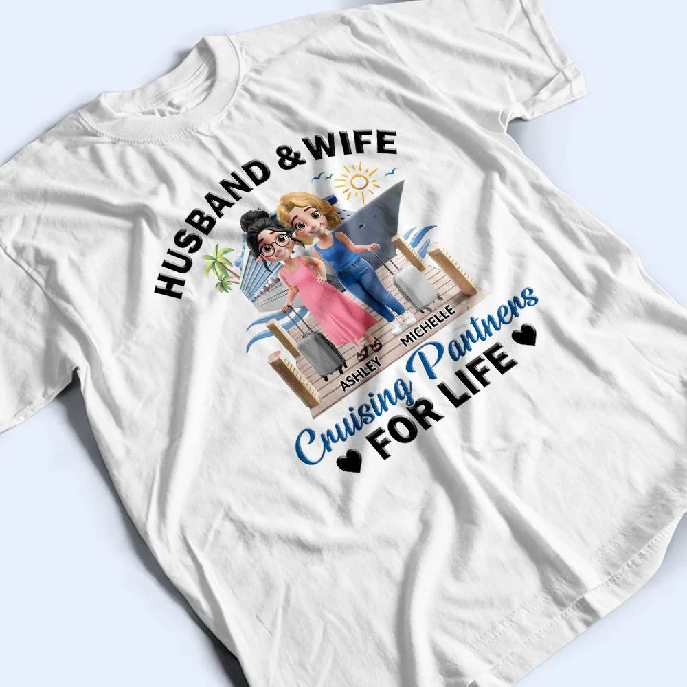 Husband And Wife Cruising Partners For Life 3D Effect Couple - Personalized T Shirt