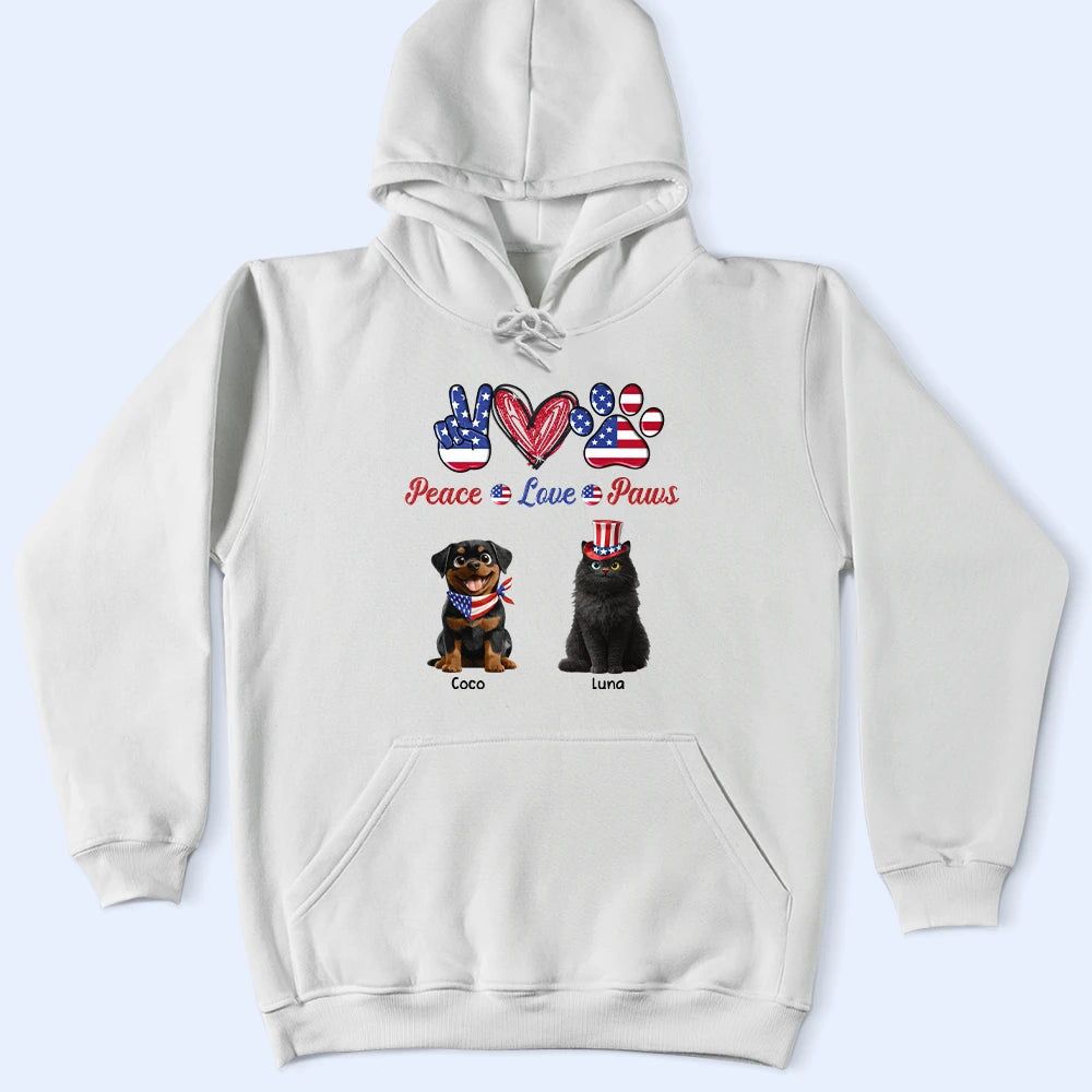 Stars And Stripes Peace Love Cats - Personalized T Shirt