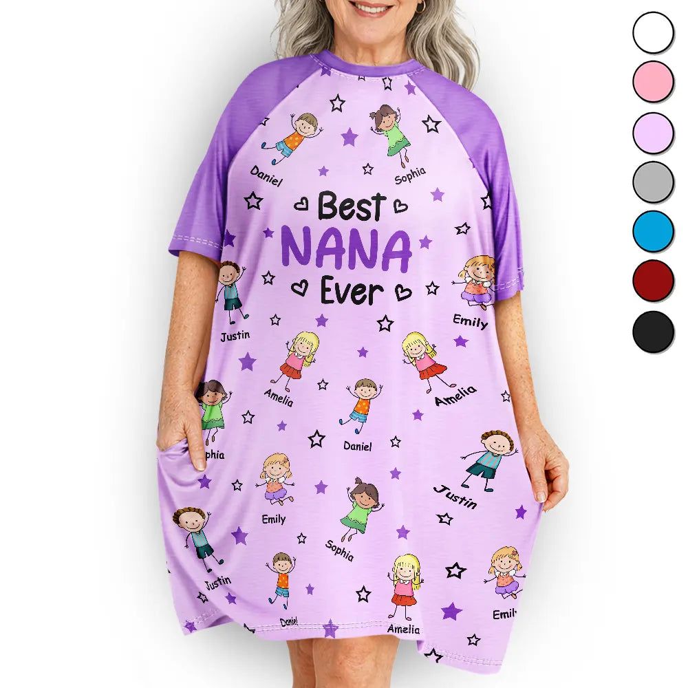 Stick Figures Best Grandma Mom Ever - Personalized Women's Sleep Tee
