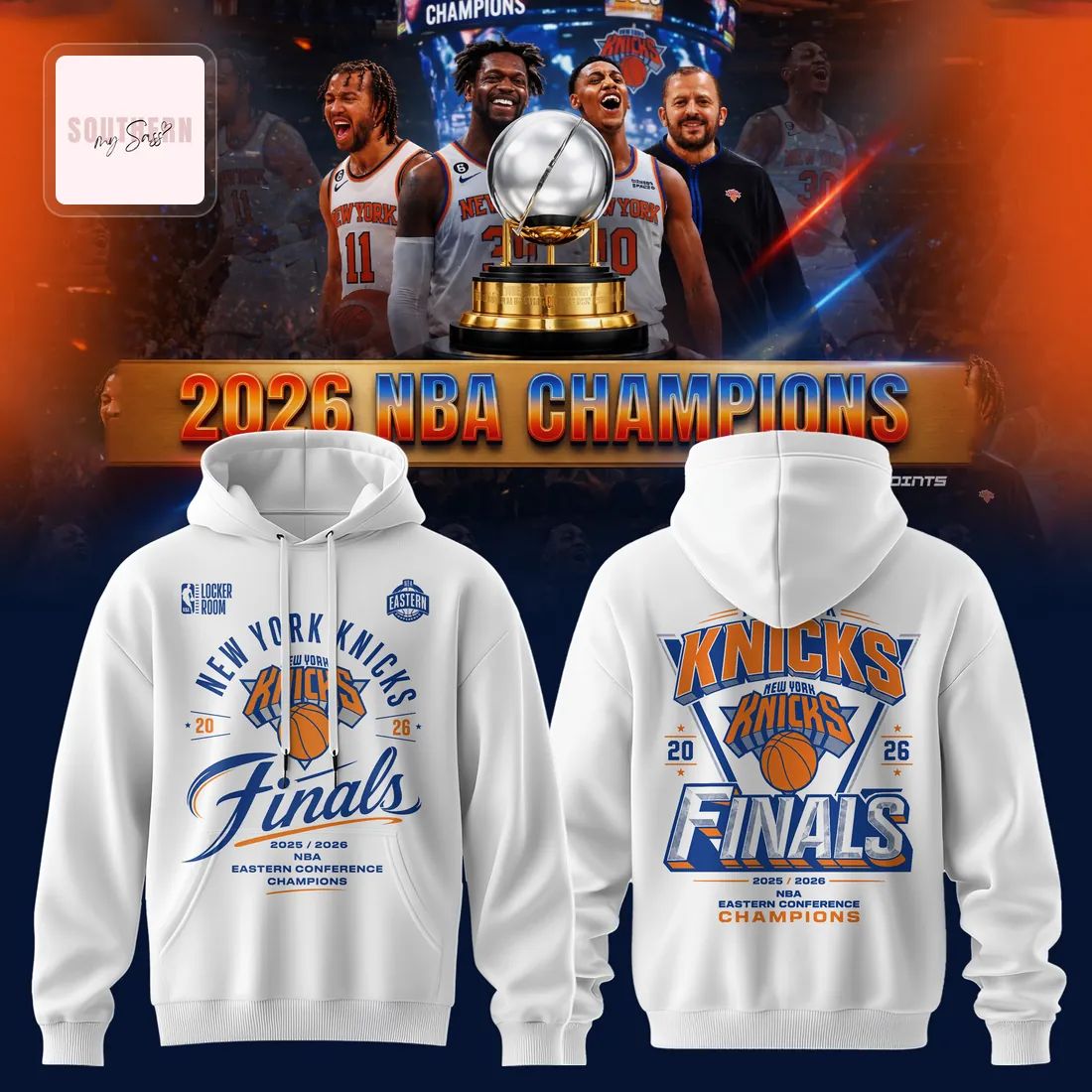 New York Knicks 2026 NBA Eastern Conference Champions Commemorative Graphic Pullover Hoodie