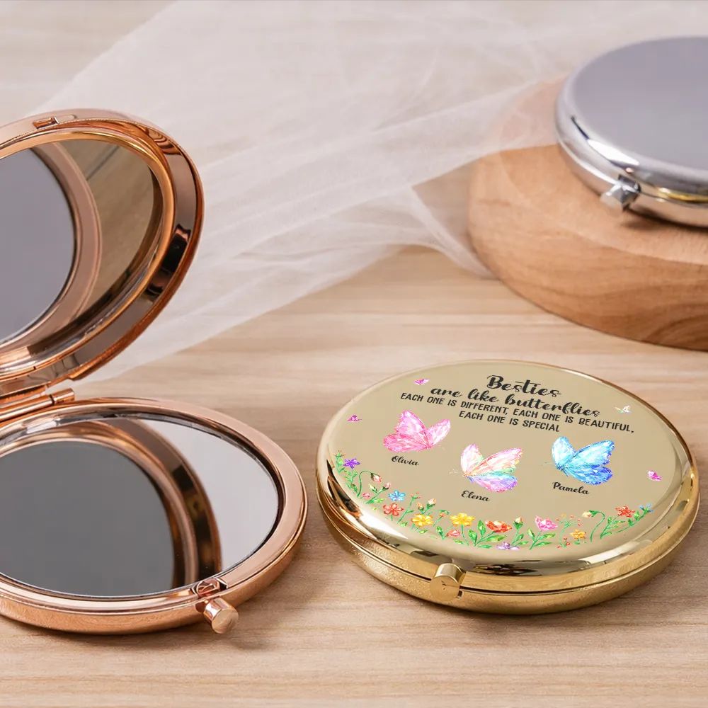 Sisters Are Like Butterflies Crystal Effect - Personalized Compact Mirror