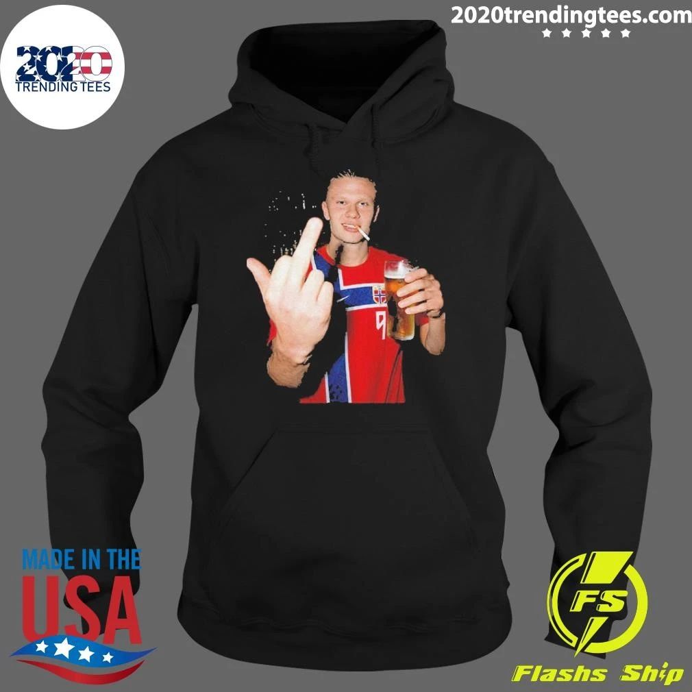 Erling Haaland Norwegian National Soccer Drinking Beer Middle Finger Shirt