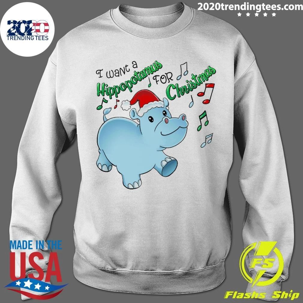 Inktastic I Want a Hippopotamus for Christmas Hippo in Santa Hat Shirt