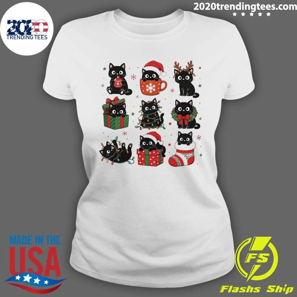 Black Cats Ornament Christmas Grid Shirt