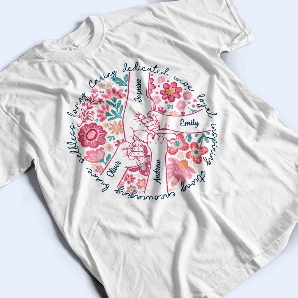 Boho Floral Hand In Hand Grandma Mom - Personalized T Shirt