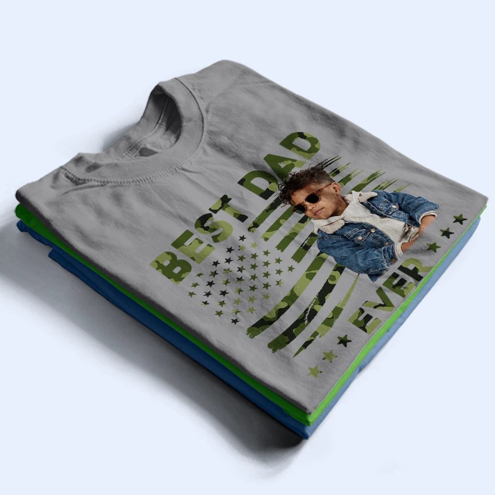 Custom Photo Stars & Stripes Best Dad Papa Ever - Personalized T Shirt