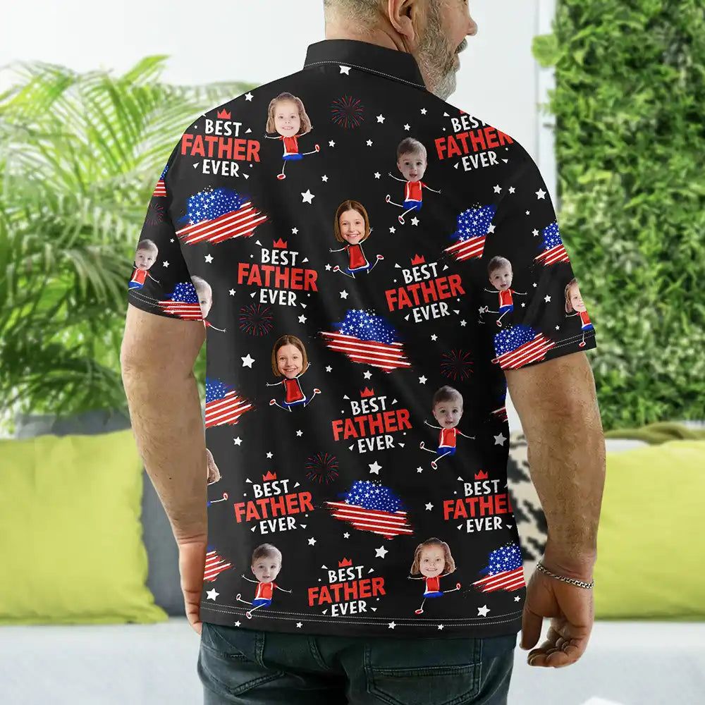 Custom Photo Stars And Stripes Best Dad Grandpa Ever - Personalized Polo Shirt