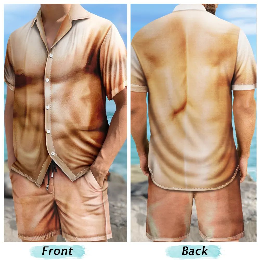 Funny 3D Hairy Body Swimsuit - Personalized Hawaii Set Shirt And Shorts