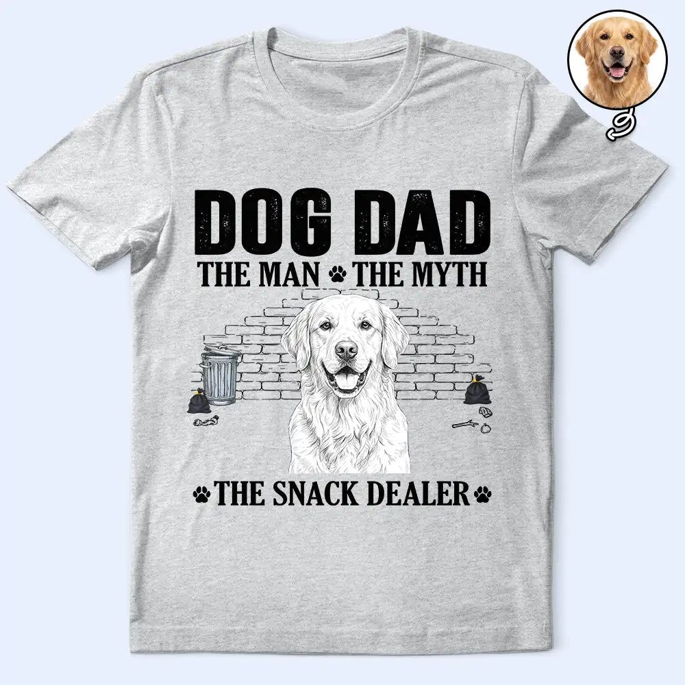 Custom Photo Pencil Sketch Art Dog Dad The Man The Myth The Snack Dealer - Personalized T Shirt