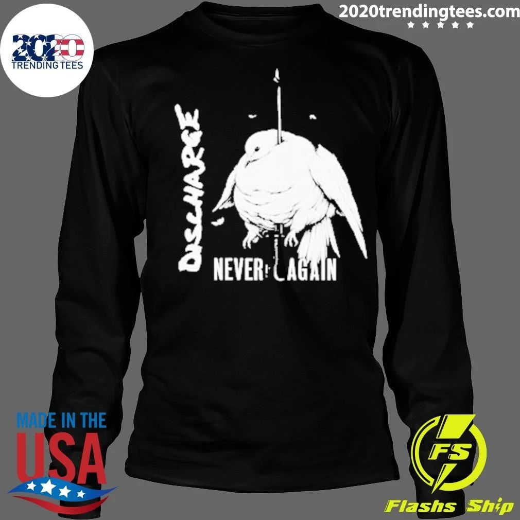 Discharge Never Again Punk Rock Band White Dove Sword Heavy Metal Shirt