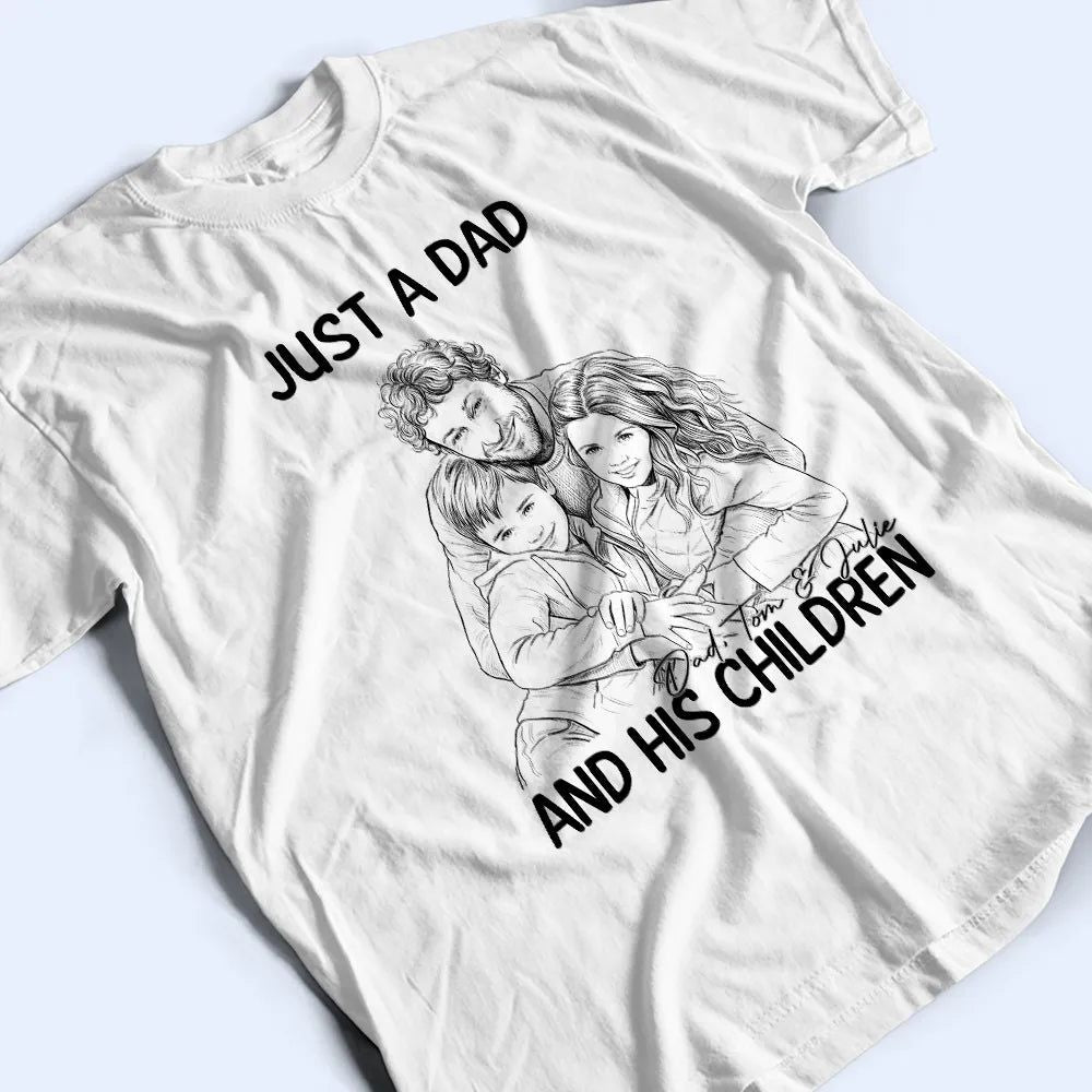 Custom Photo Pencil Sketch Portrait A Dad And His Girl - Personalized T Shirt
