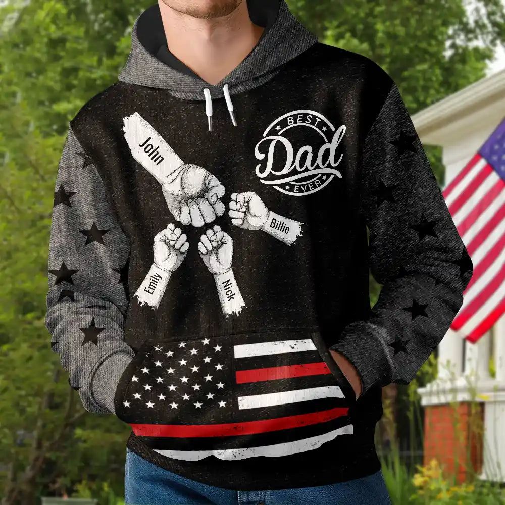 Stars And Stripes Dad Kid Hand Grunge - Personalized Pullover Hoodie
