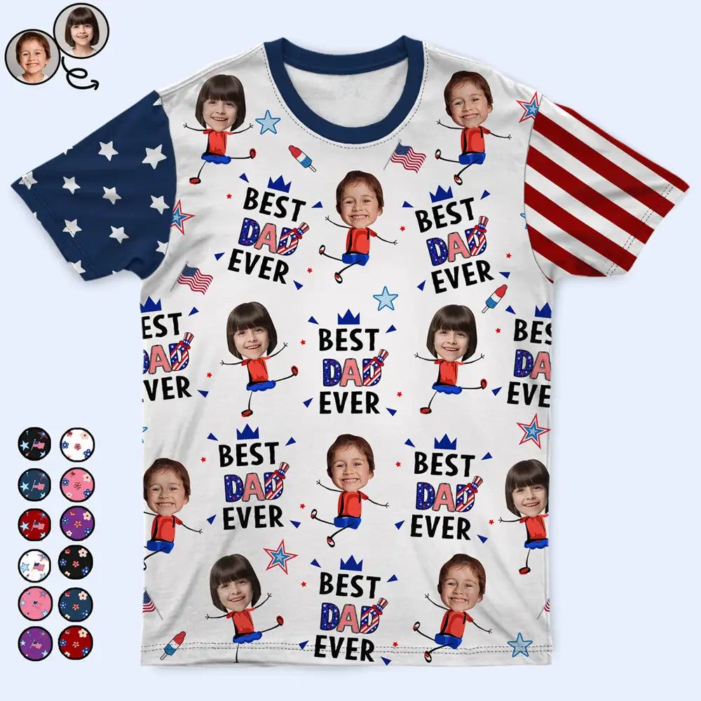 Custom Photo Stars & Stripes Best Dad Mom Grandpa Grandma Ever - Personalized Full Print T Shirt