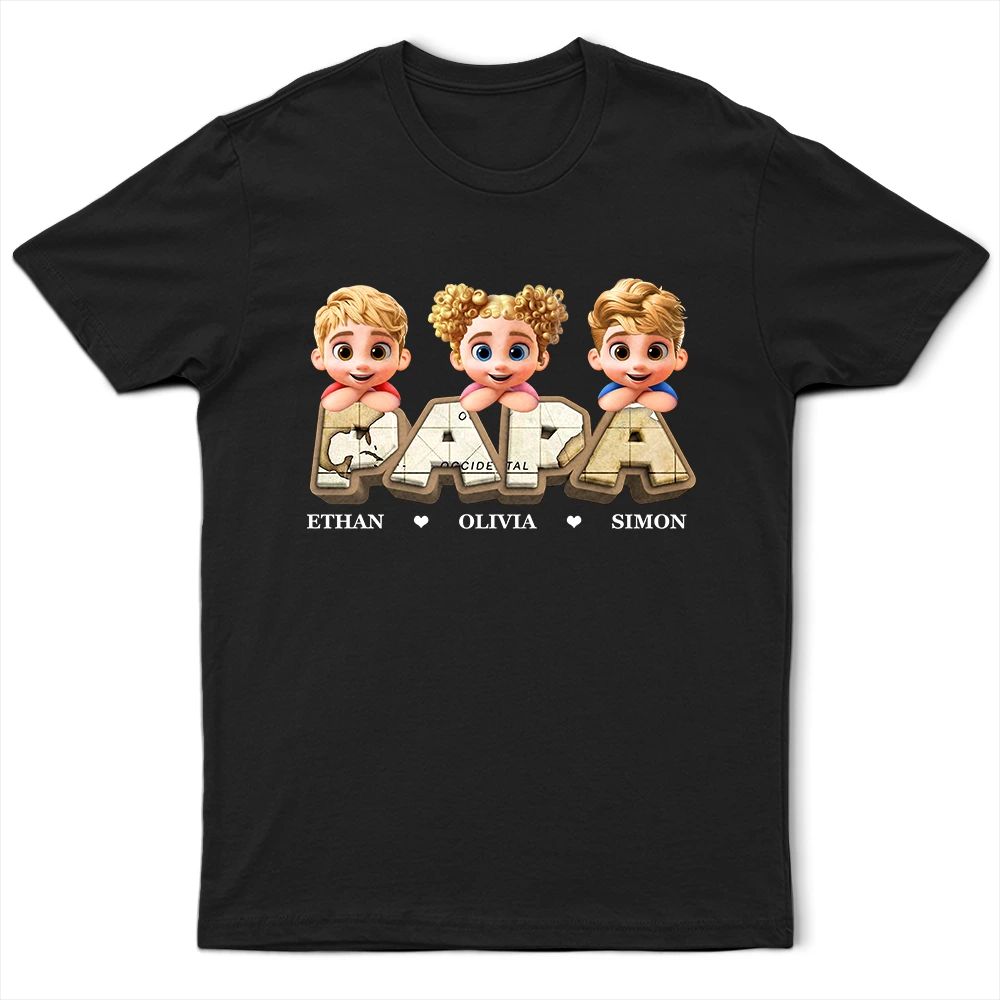 Vintage Map Grandpa Papa Dad 3D Effect Kids - Personalized T Shirt