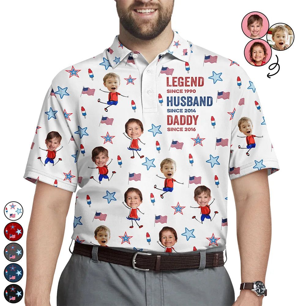 Custom Photo Legend Husband Daddy Since Patriotic - Personalized Polo Shirt